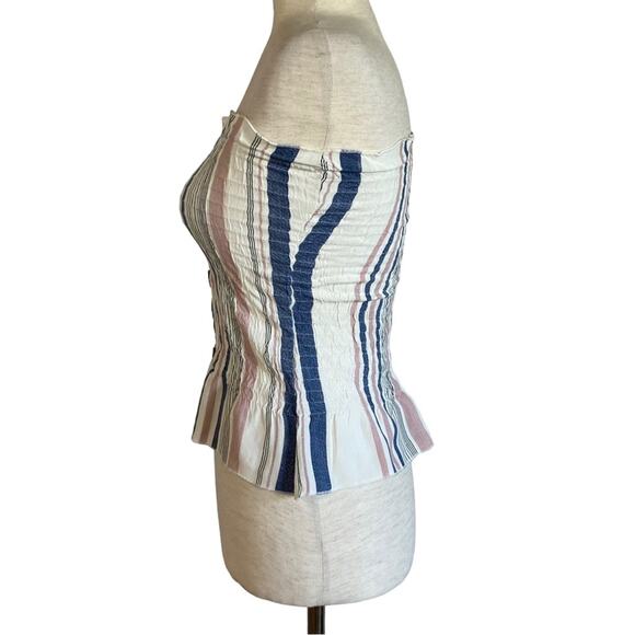 Style Envy Striped Button-Up Crop Top - Pink, Blue, White - Picture 4 of 8